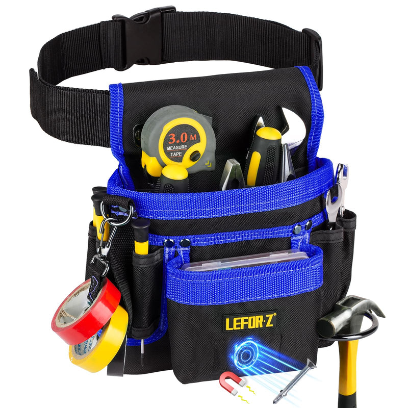 Tool Belt,Magnetic Tool Pouch,14-Pockets Tool Belts for Men,Detachable & Adjustable Tool Pouch belt for Electrician,Carpenter,Construction,Work Apron,Utility Belt,Black-Blue Black&blue