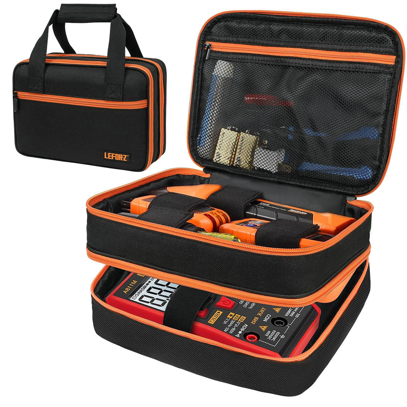 Carrying Case Compatible with Klein Tools ET310 AC Circuit Breaker Finder & RT250 GFCI Outlet Tester & Electrical Test Kit,Circuit Tester Storage Organizer Fits for Digital Multimeter,Clamp Meter Black & Orange