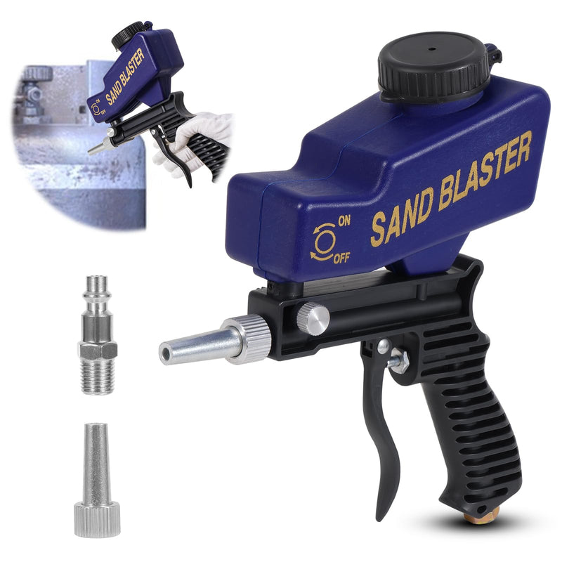 Sand Blaster Gun - Gravity Feed Sandblaster Gun for Metal, Wood Paint/Rust Removal and Glass Etching - Handheld Sand Blaster Gun for Air Compressor, Up to 70-150 PSI Blasting Media, Blue