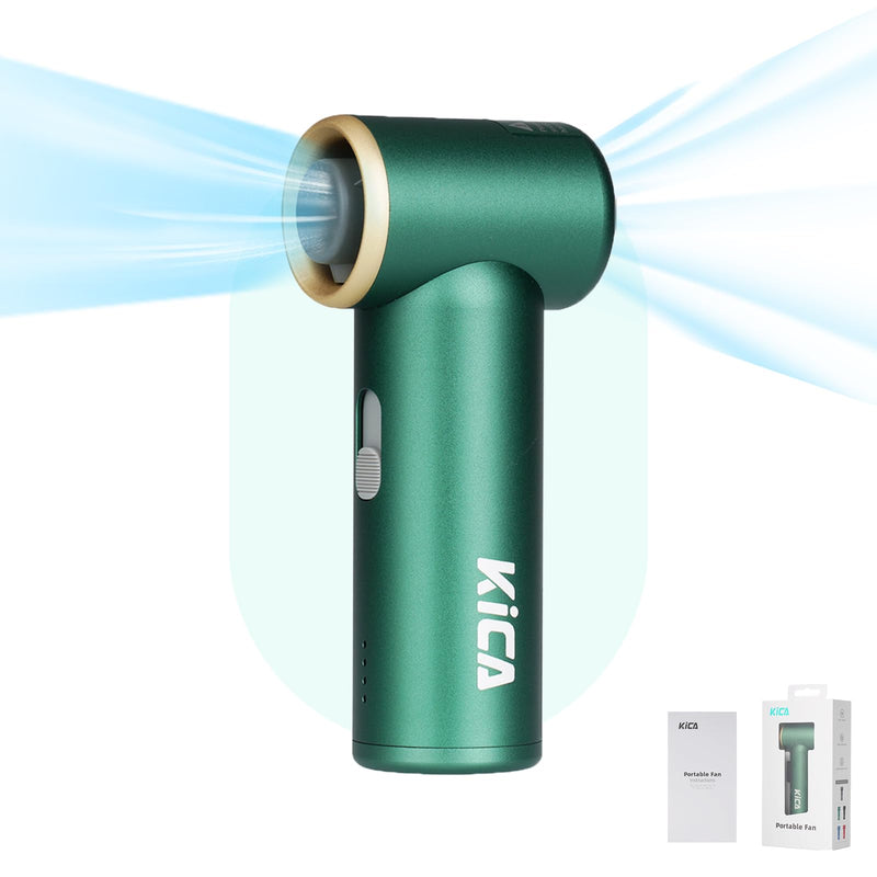 Kica Jetfan Mini-Handheld Portable Turbo Fan,Rechargeable Personal Fan,Stepless Speed Control,13Hrs Long-Lasting,Pocket-Sized Small Lightweight Jet fan for Travel/Outdoors Cooling,Green