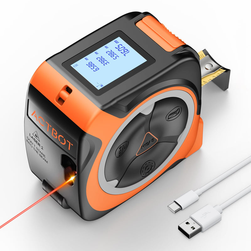 2-in-1 Laser Tape Measure 197Ft Rechargeable Digital Tape Measure & 16Ft Tape Measure Support Ft/Ft+in/in/M Pythagorean, Area, Volume Laser Measure for Construction DIY Woodworker