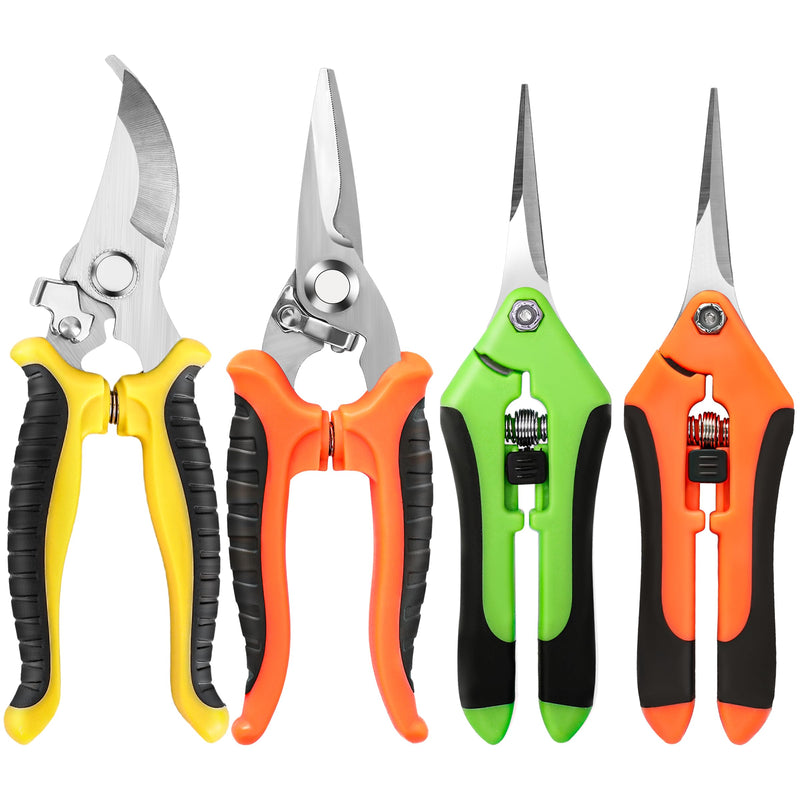 4 Pack Garden Pruning Shears, Stainless Steel Garden Shears, Gardening Shears, Garden Scissors, Garden Clippers, Pruning Snips, Pruning Shears for Gardening Tools (4PCS Yellow Orange Green) 4pcs Yellow Orange Green