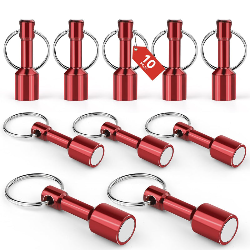 TRYMAG 10 Pack Keychain Magnets for Testing Brass, Neodymium Pocket Keychain with Strong Magnetic Rare Earth, Gold Tester Kit for Jewelry，Gold Silver Jewelry Test Magnet Hanging Keys Holder, Red 10Pcs