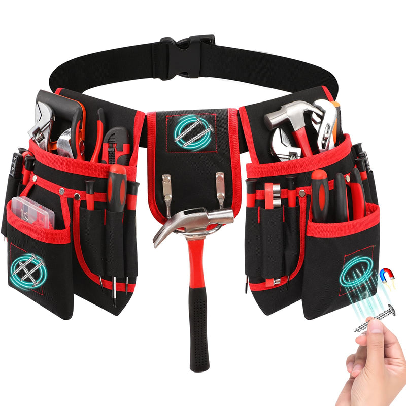 Tool Belt, Magnetic Tool Pouch with 26 Pocket Tool Belts for Men, Heavy Duty Adjustable Tool Pouch Bag, Detachable Utility Belt Tool Bags for Electrician, Carpenter, Construction