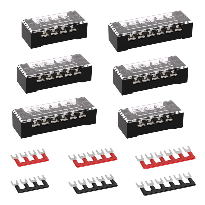 APIELE 15A Screw Terminal Block 4/5/6 Position Dual Row Covered 400V 15A Pre-Insulated Terminal Barrier Strips (6PCS 15A 4P/5P/6P+6PCS Wiring Strips) 6PCS 15A 4P/5P/6P+6PCS Wiring Strips