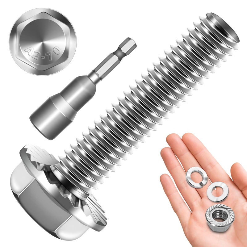 M8 x 35mm (10 Sets) M8x1.25 Bolt Flanged Hex Head Nuts and Bolts, M8 Bolt Flange Hexagon Screws with Nuts and Washers, 304 Stainless Steel 18-8 Metric Bolt Assortment, DIN 6921, by Mywish Silver-M8