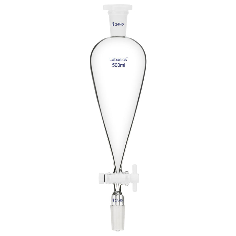 Labasics 500 ml Conical Pear-Shaped Separatory Funnel with PTFE Stopcock, Heavy Wall Borosilicate Glass with 24/40 Joints 500.0 milliliters 1 LB-XMK-Sep-Funnel-24/40
