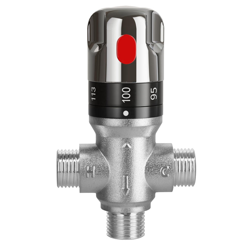 FUGO 1/2 NPT Thermostatic Mixing Valve,Water Mixing Valve with 1/2 NPT Male Connections,Solid Brass,Chrome Gray