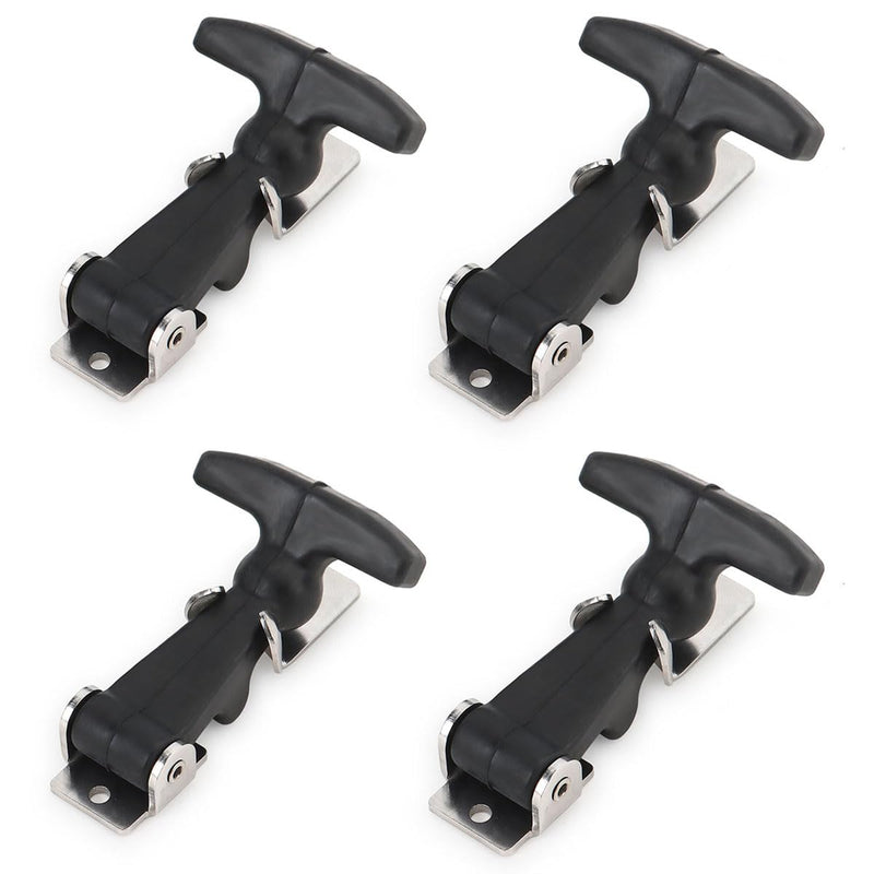 4 Pcs/2 Set Flexible Rubber Stainless Steel Draw Latches with Brackets, Elastic Rubber T-Handle Hasp Latch Catch Clasp for Tool Cabinet, Cooler, Hood, Vehicle Engine, Boat Latch, 3 Inch Black 4