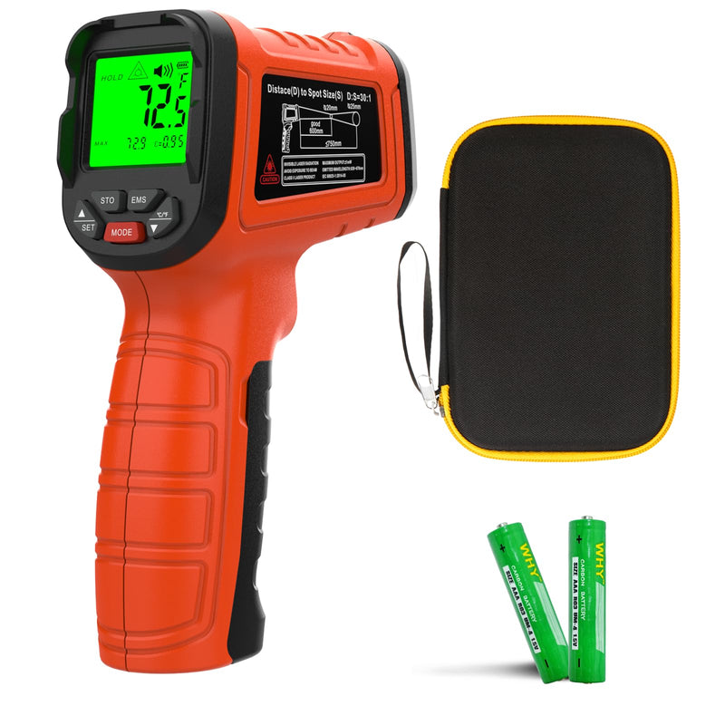 30:1 Infrared Thermometer Gun, -58°F to 2732°F Non-Contact Laser Temperature Gun for Cooking, Pizza Oven, Reptile, Griddle, Digital Heat Gun for HVAC and Industrial Use. Orange