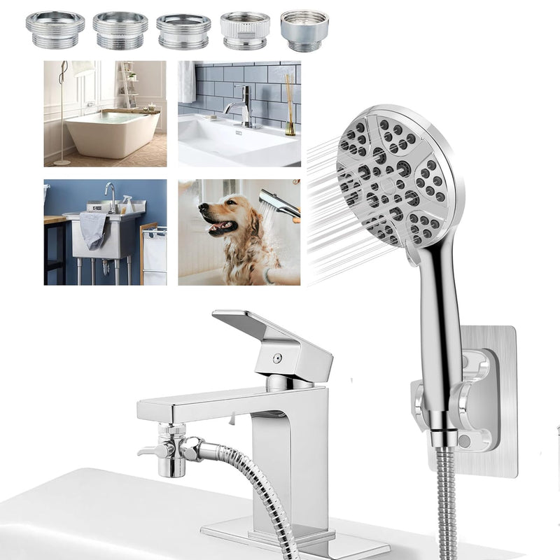 Bathtub Shower Head Sink-Faucet set，Tub faucet spayer attachment with 5 Adapters and 59" Hose for Pet Dog Rinse、 Baby Bath 、Hair washing, ON/OFF Extension for Tub, Utility Sink, Garden and Bathroom