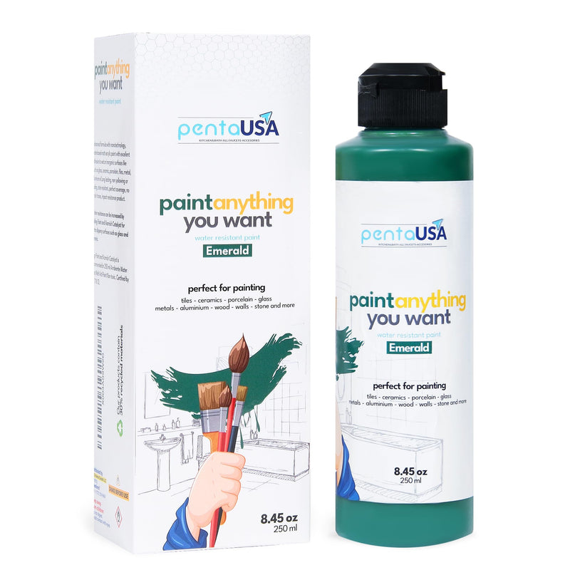 PENTAUSA All in One Paint - Emerald Waterproof Paint for Bathroom, Tub, Tile, Sink, Kitchen Cabinets, Countertops, Wet Surface, 8.45oz