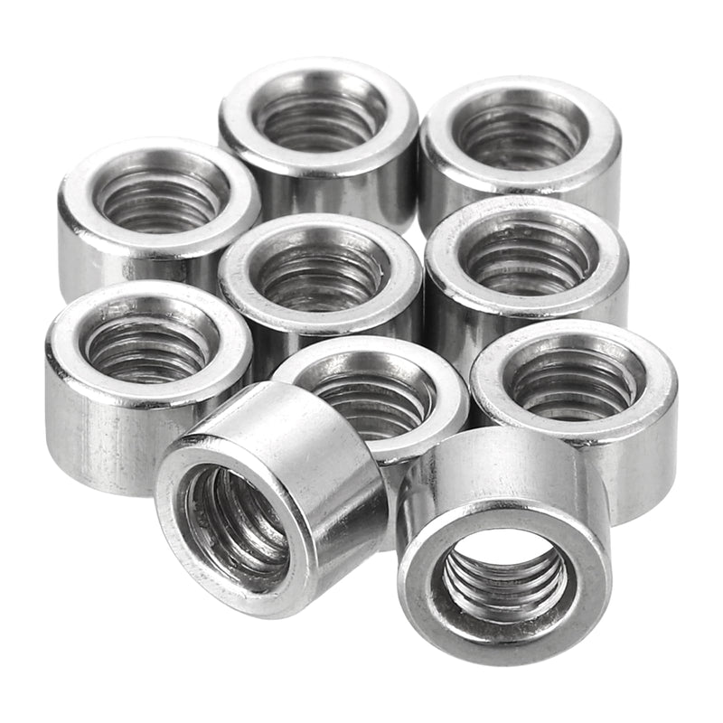 uxcell 20Pcs Round Weld Nuts, M6x6x10mm Long Weld on Bung Female Nut Threaded - 304 Stainless Steel Round Connector Nuts Sleeve Rod Bar Stud, Silver 20