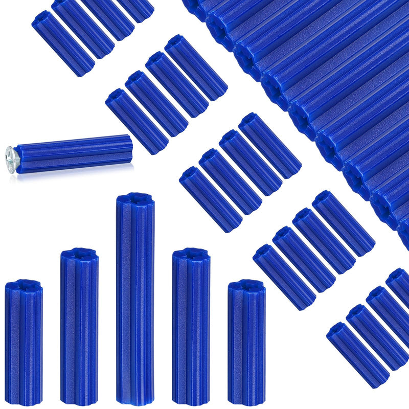 200 Pcs 5/16" Hole Screw Expanding Plastic Screw Anchors Blue Plastic Anchors Drywall Wall Expansion Pipe Bolt Expansion Tube for Hollow Walls Concrete Tile Cement Other Surface (1'') 1''