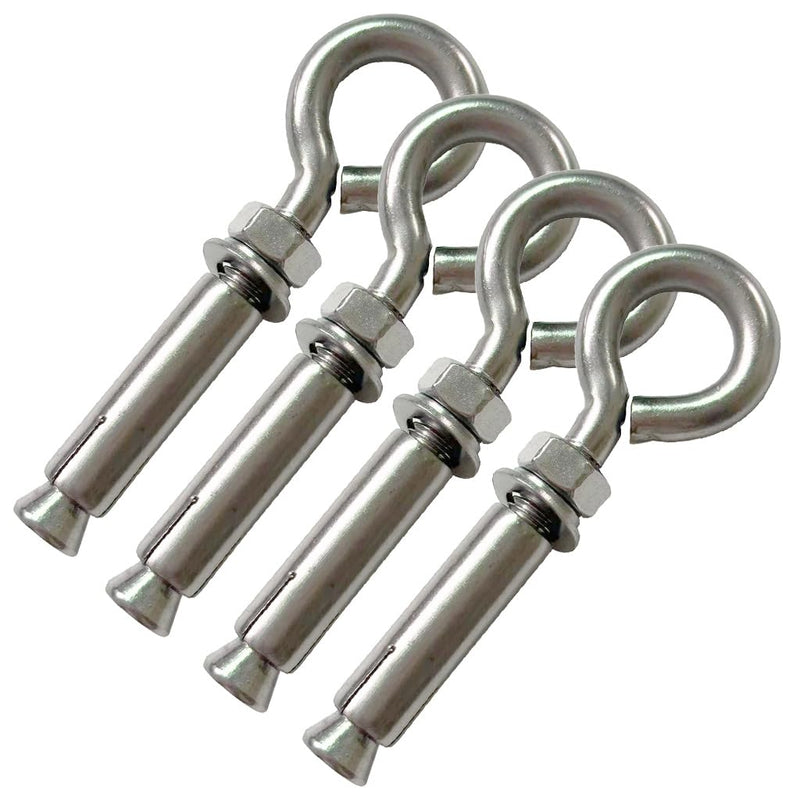 Concrete Eye Bolt, 4 Pack M10 Stainless Steel Expansion Screws Heavy Duty Shoulder Lag Eyebolts Lifting Ring Bolt Wall Concrete Anchors Fastener with Nut for Wall Ceiling Concrete Masonry