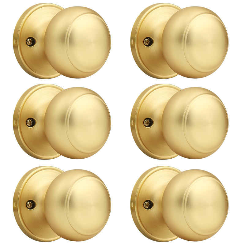 Probrico 6 Pack Gold Dummy Door Knob Closet Doorknobs, Individual Non-Turning Dummy Door Handle Single Side, Gold Interior Door Knobs