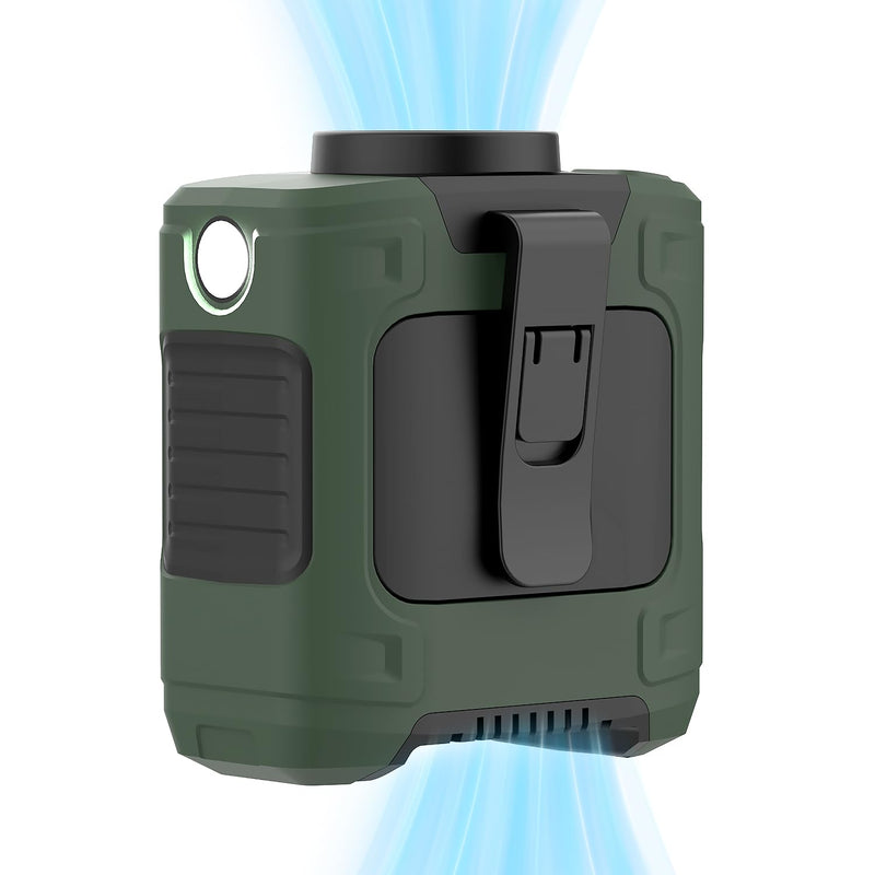 Portable Waist Fan 10000mAh Rechargeable Waist Clip Fan 18000RPM With Max 12H Working Time 3-speed adjustment with LED flashlight Portable Fan for Outdoor Jobsite and etc Green