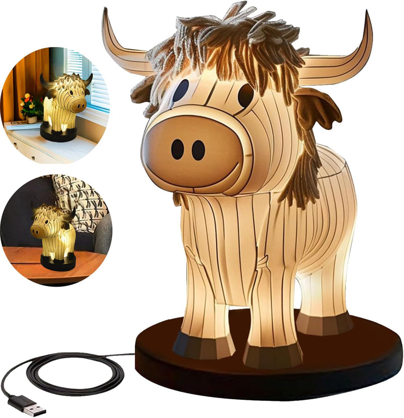 Cow Yak Table Lamp,Small Animal Night Light,Highland Cow Table Lamp with USB,Portable Table Lamp Painted Cow Decorations for Living Room Bedroom, Bedside Lamp Gift for Girls Mom（Highland Cow） B