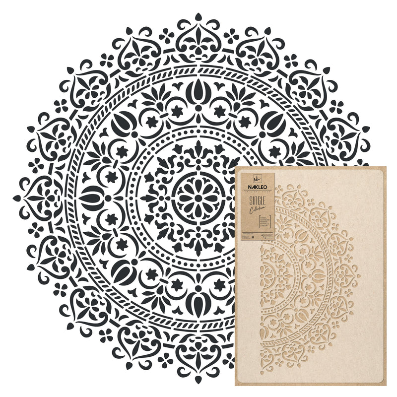 NAKLEO Mandala Painting Large Stencil Diameter 23.2”, Oriental Circle Mandala Geometric Ornament, Reusable Plastic Template DIY Art and Craft, Wall Floor Wood Fabric Furniture M Oriental #01