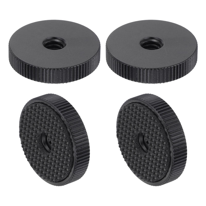 uxcell 4Pcs Flat Knurled Nut - 1/4"-20 x 1" x 0.26" Thumb Nuts Lock Adjusting Nuts, Aluminum Alloy Female Thumb Wheel Lock Nut, Black 4
