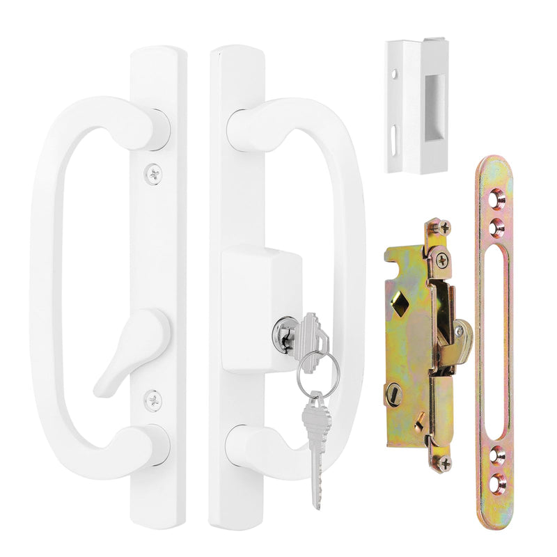 Sliding Glass Patio Door Handle Set with Mortise Lock and Key Cylinder, Offset Thumbturn Fits Door Thickness from 1-1/2" to 1-3/4", 3-15/16” Screw Hole Spacing, Non-Handed (DCSM-2320) DCSM-2320