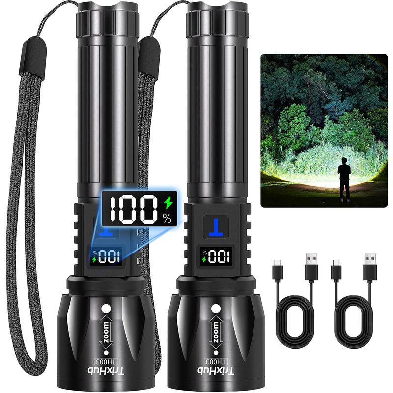 Rechargeable Flashlights High Lumens 2Pack, 5Mode Flash Light with LCD Digital Display, Super Bright Flashlight Adjustable Tactical Flashlight, High Powered LED Handheld Flashlight for Home 2 Pack
