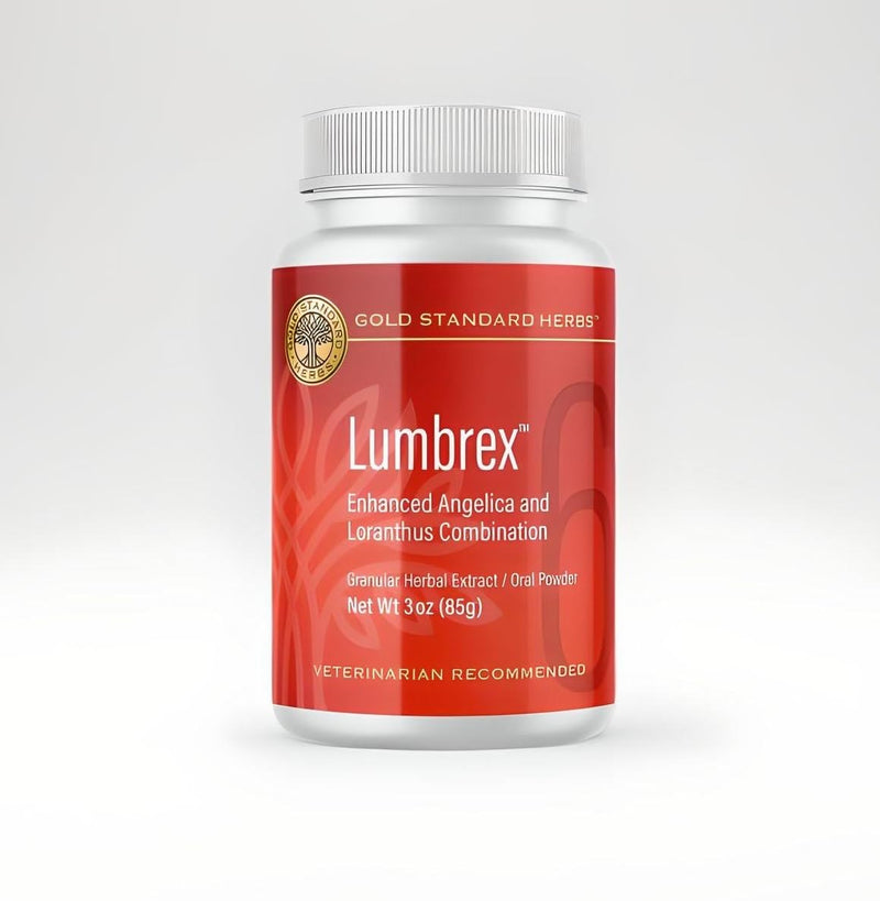 Lumbrex Joint Pain and Stiffness Relief for Dogs by Gold Standard Herbs, All Natural Angelica Root and Loranthus, 85 gram powder, White 85 g - PawsPlanet Australia