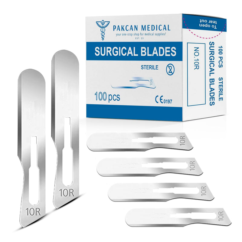 100 pcs #10R Dermaplaning Scalpel Blades 0.7 mm Extra Wide Sterile Blades Carbon Steel - Individually Wrapped Pack of 100 Blades (#10R Blades (100 Qty)) #10R Blades (100 qty)