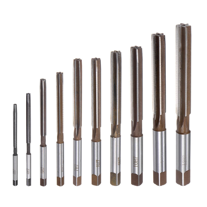 uxcell 10pcs Hand Reamers Set 3mm 4mm 5mm 6mm 7mm 8mm 9mm 10mm 11mm 12mm H7 Metric Alloy Steel Reamer Bit Straight Flutes Steel Cutting Tool for Metal Wood Hole Reaming