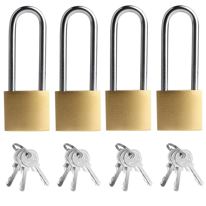 4 Pcs Padlock with Keys, 3.38 Inch Long Keyed Padlocks, Shackle Pad Lock with Keys, Lock and Key Set for Outdoor Fence Storage Unit Toolbox Shed Gym Locker Padlocks with Key (4, 3.38) 4