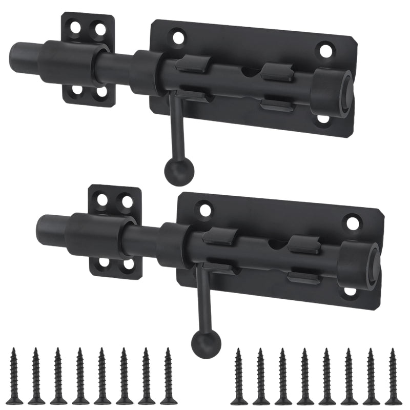 Sliding Bolt Gate Latch, 2Pcs 6.3 Inch 304 Stainless Steel Barrel Bolt Latch with 10 mm Padlock Hole, 14 mm Bolt Heavy Duty Black Door Latch Lock 6 Inch