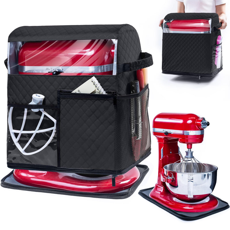 BAGSPRITE Stand Mixer Cover with Detachable Appliance Sliders Base Compatible with KitchenAid Mixer-Storage Bag for 6/7/8 Quart with Pockets for Kitchen Aid Accessories and Attachments Black Fit for 6 - 8 Quart