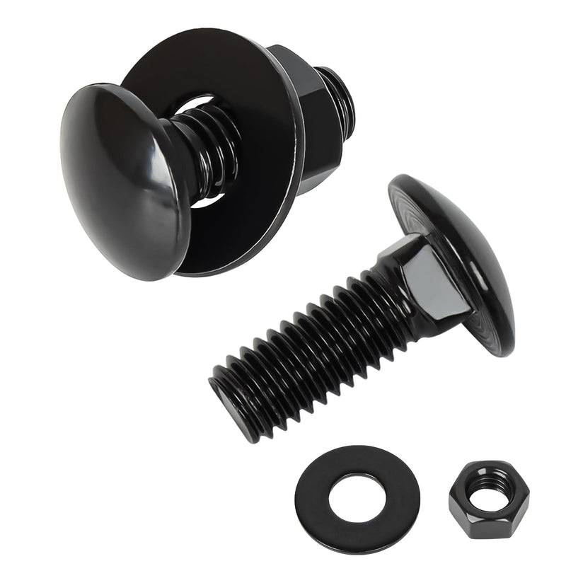 1/4-20 x 1-1/2" Carriage Bolt Kit, Stainless Steel 304 Carriage Bolts Screws with Hex Nuts & Flat Washers, Round Head Square Neck, Full Thread, Black Finish, 12 Sets 1/4-20 x 1-1/2"