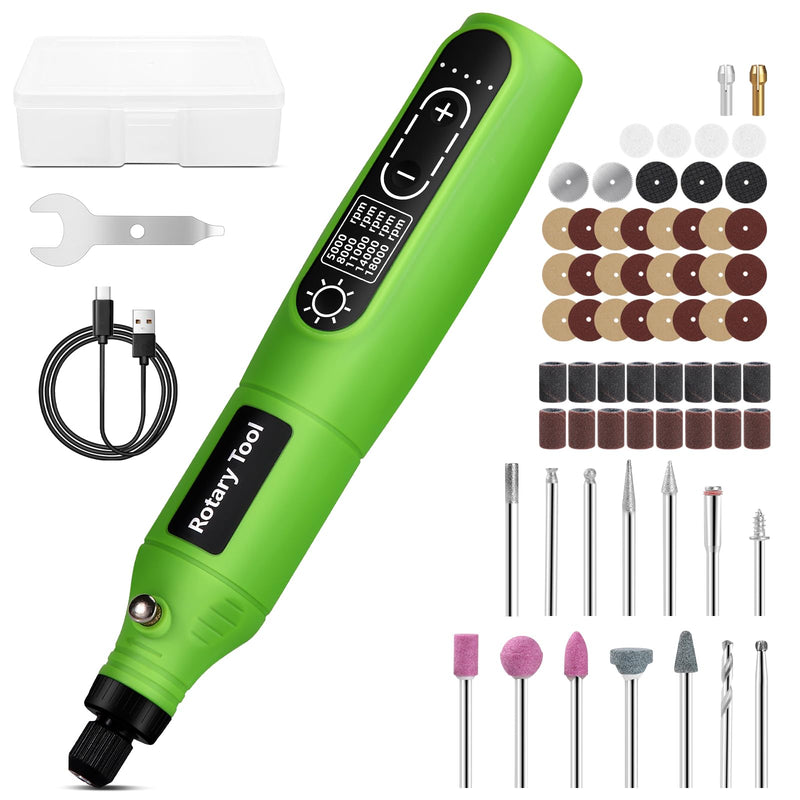 Rotary Tool | 3.7V Cordless Rotary Tool Kit, 2.0Ah Li-ion Battery 68PCS Accessories Power Rotary Tools, 5 Variable Speed Mini Rotary Tool Cordless Ideal for Light DIY Projects and Precision Work Green