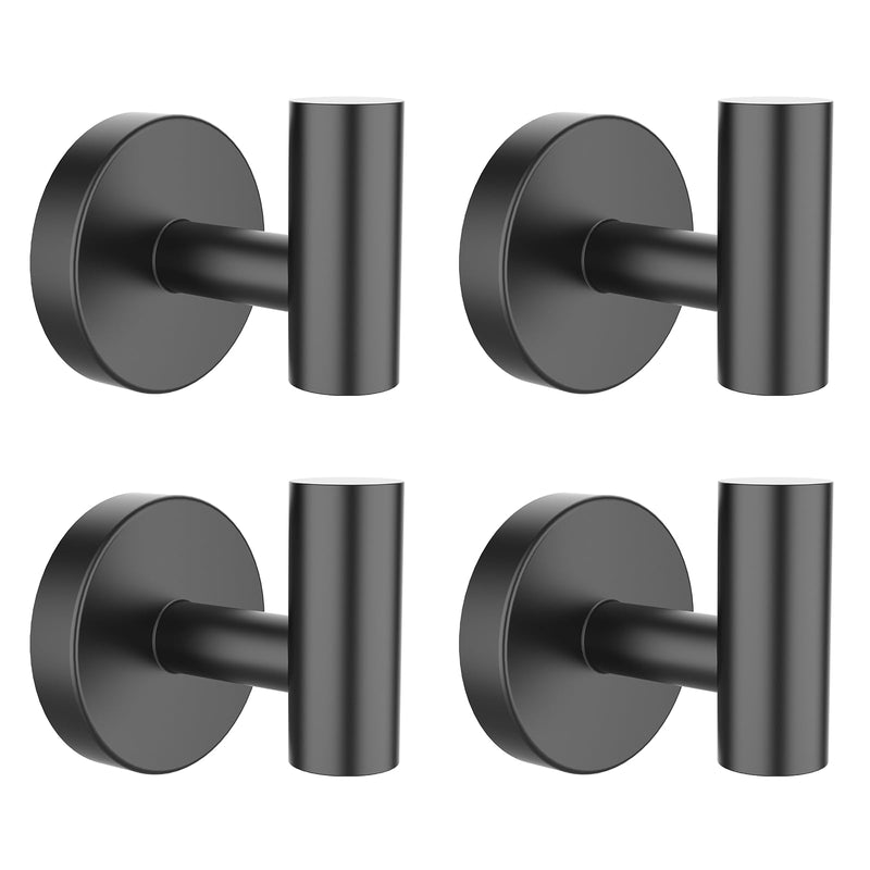 SetSail Towel Hooks for Bathrooms 4 Packs Matte Black Bathroom Towel Hook Wall Mounted 304 Stainless Steel Shower Towel Hooks for Coat Hanging, Drill Hole 4 Pack