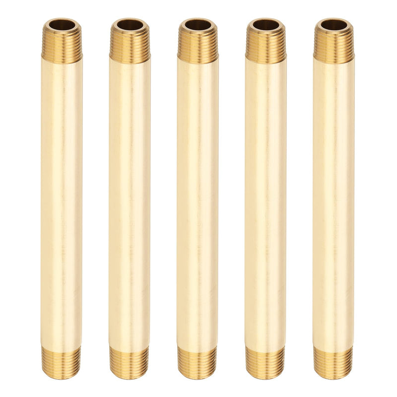 PATIKIL 5Pcs 6" Long 3/8" x 3/8" NPT Male Brass Pipe Fitting Long Nipple, Brass Tone 3/8" x 3/8" 5