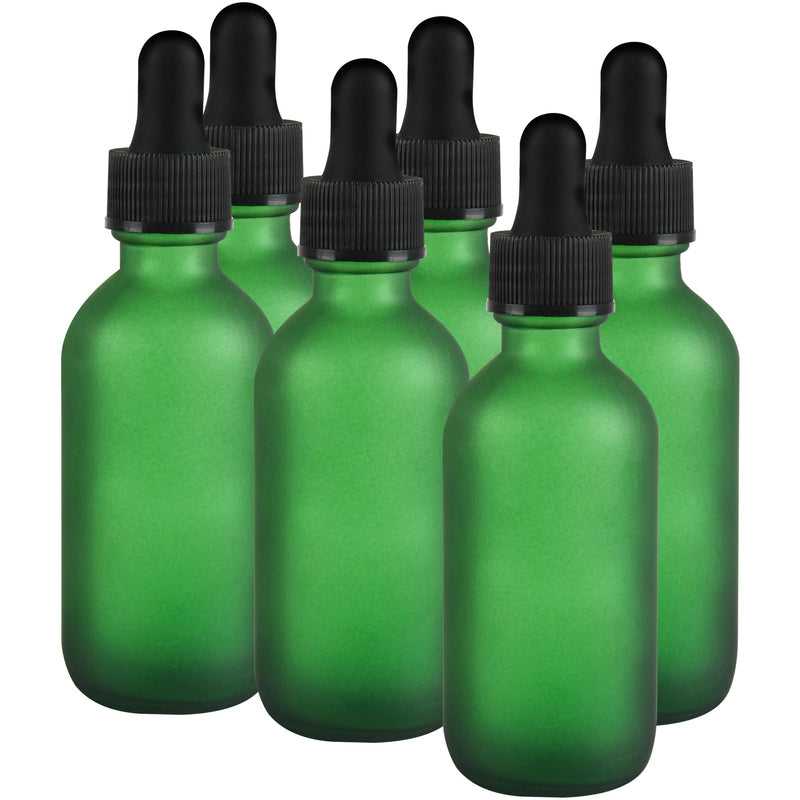 6 Pcs, 2oz Dropper Bottle, Green Glass Eye Dropper Bottle, Tincture Bottles with Dropper, Pretty Finish, Leak-Proof Design, Stronger Suction for All Kinds of Mixed Liquids 2oz-6Pack Green Frosted