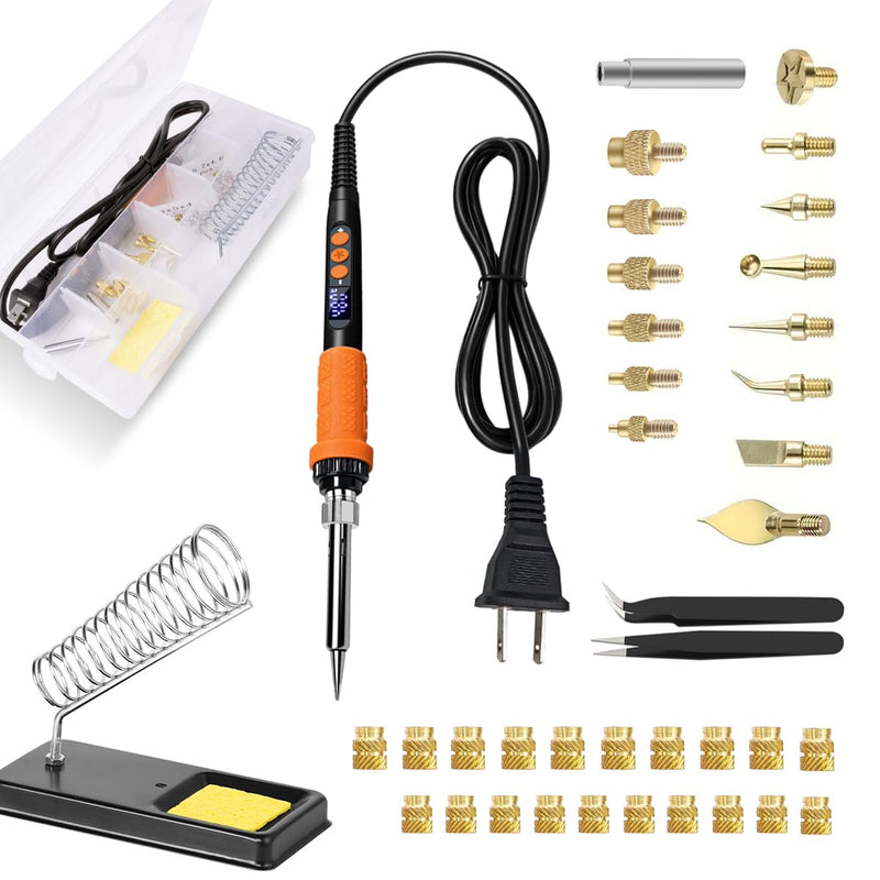 90W Digital Soldering Iron Heat Set Insert Tool with Extra Soldering Tips, Heat Set Insert Tips, and Threaded Inserts Heat Insert Brass Nuts Soldering Iron Kit