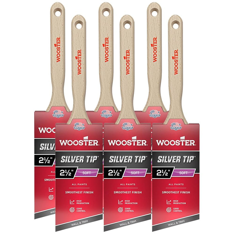 6-Pack of 2-1/2" Wooster 5221 Silver Tip CT Polyester Angle Sash Paint Brush 2 1/2" (Six Brush)