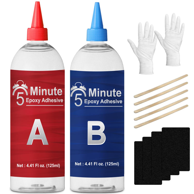 5 Minute Epoxy Glue 8.8oz, Tough Durable Heat-Resistant Epoxy Glue, Quick Cure Clear 2 Part Epoxy Repairing for Metal, Wood, Porcelain, Ceramics, Glass, Most Plastics