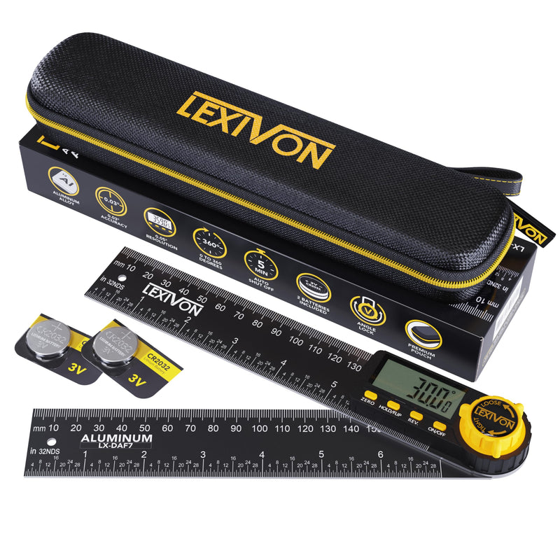 LEXIVON Aluminum Digital Angle Finder Gauge, 7-inch/180mm Multi-Purpose Protractor, Includes XL Display and Rugged Zippered Pouch (LX-DAF7) - NewNest Australia