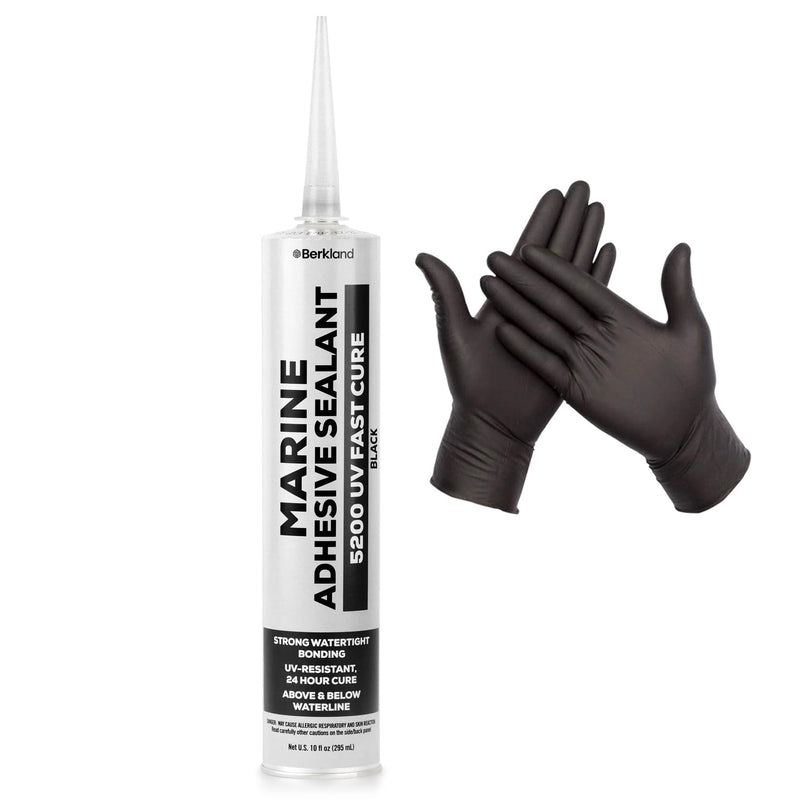 10 oz Marine Adhesive Sealant 5200 Fast Cure (Black) - Permanent, Watertight Bonding and Sealing - UV Resistant, Above & Below Waterline - Compare to 05203 and 06520 FC M - by Berkland