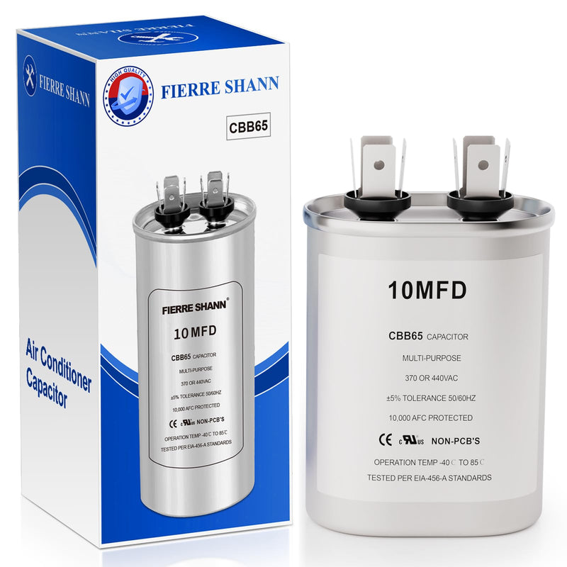 10 uF/MFD Capacitor for AC, 370 or 440 VAC CBB65 Dual Run Oval Capacitors for AC Motor Run, Fan Start, Condenser Straight Cool, Heat Pump, Air Conditioner, and Pool Pump (Oval) 10 MFD