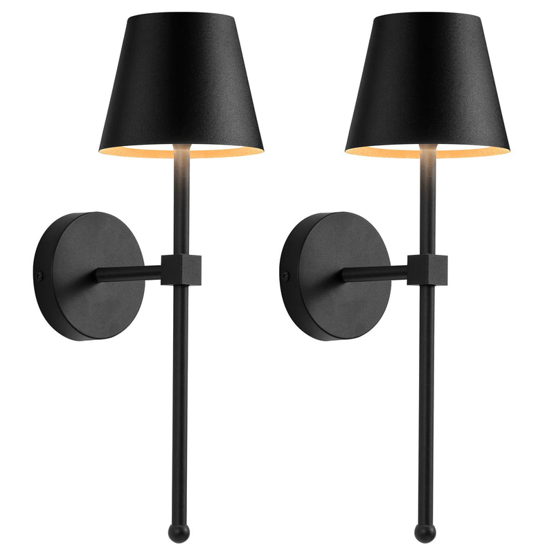 KDG Wireless Wall Sconces Set of 2, Small Cordless 5200mAh Rechargeable Battery LED Wall Lamps, Stepless Dimming Lightings for Wall Painting, Living Room, Bedroom, Hallway, Gifts, Night Light (Black) Black (2 Pack)