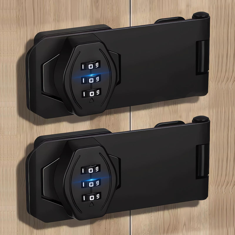 Keyless Combination Lock - 2 Pack 3-Digit Slide Closet Lock Kitchen Cabinet Locks with Code - Password Rotary Hasp Locks for Bathroom Cupboard Pantry Outdoor Garage Garden Barn Door Desk Drawer Black 4 Inch Black 2Pack