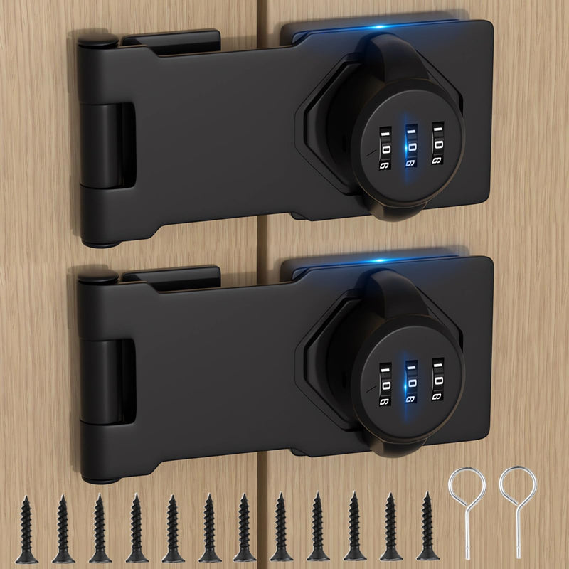 Closet Locks for Double Doors - Keyless Cabinet Lock with Code - 3-Digit Combination Password Pantry Locks Latch Sliding Closet Door Lock for Shed Folding Double Cupboard Door Black 2 Pack