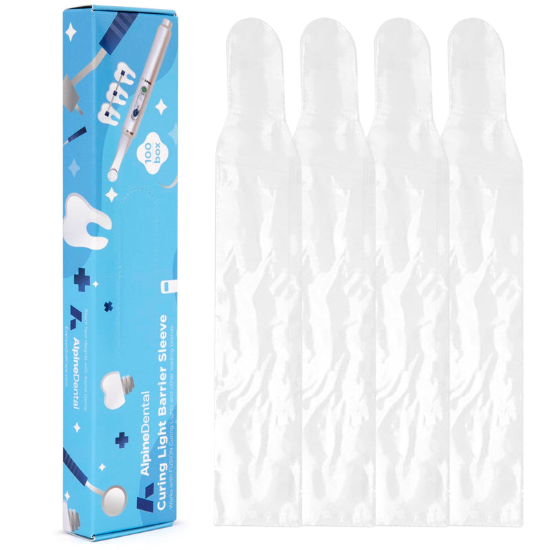 Alpine Dental Curing Light Barrier Sleeves, Clear Protective Cover for Dental Handpiece, Fits A Variety of Curing Lights 8"x1.6" 100 per Box