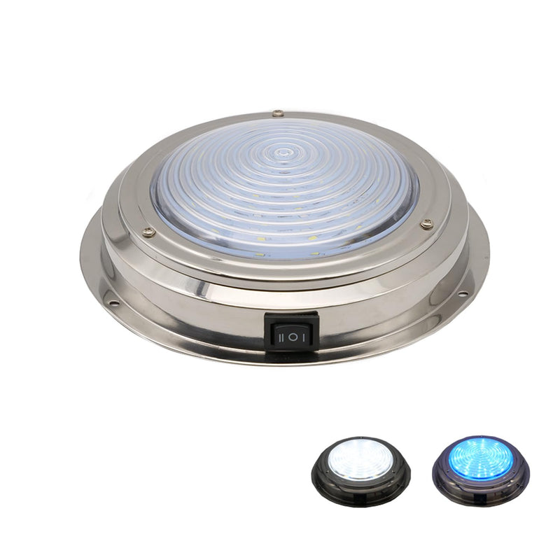 Marine Boat Dome Light, Dual Color 7" 12V Interior Cabin Lights with Toggle Switch, Stainless Steel Surface Mount (White|Blue) White | Blue