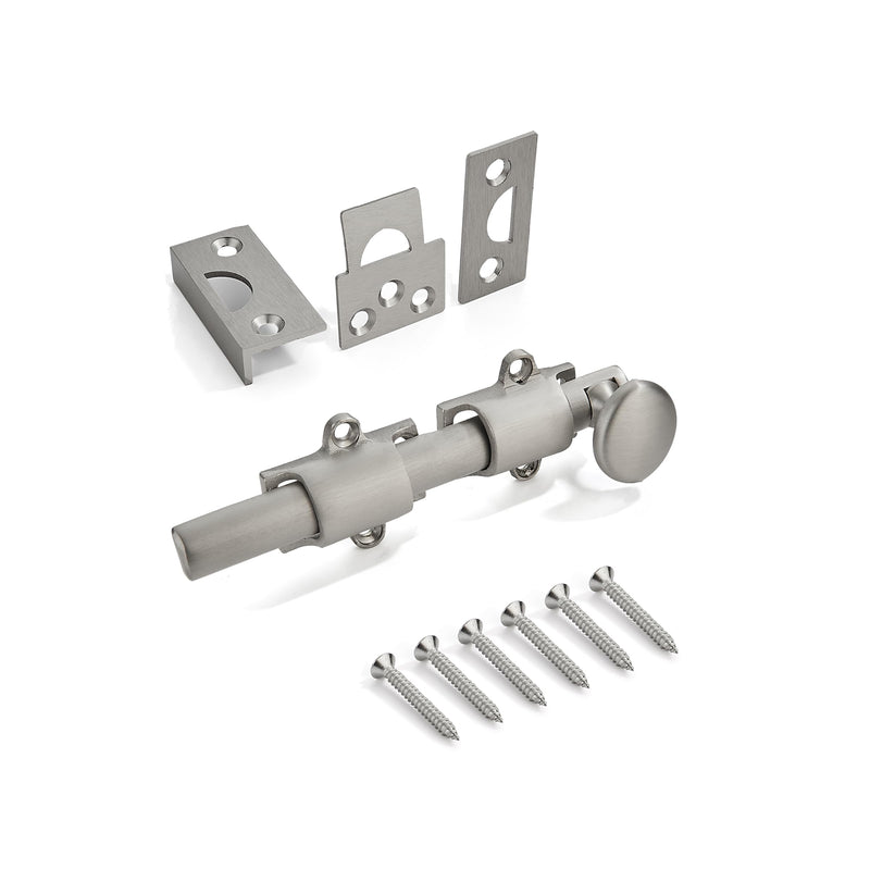 6 inches 2 Pack, Brushed Satin Nickel Dutch Solid Brass Door Surface Slide Latches Surface Slide Bolts Decorative Surface Slide Bolts for Windows and Doors 6 Inch