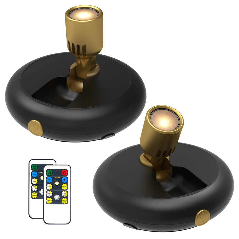 Wireless Spotlight Indoor,Battery Operated Wall Accent Lighting,LED Puck Lights with Remote,Plants light/Uplighting,Stick on Display Wall Light for Picture Painting Artwork Portrait Closet Home Decor Black